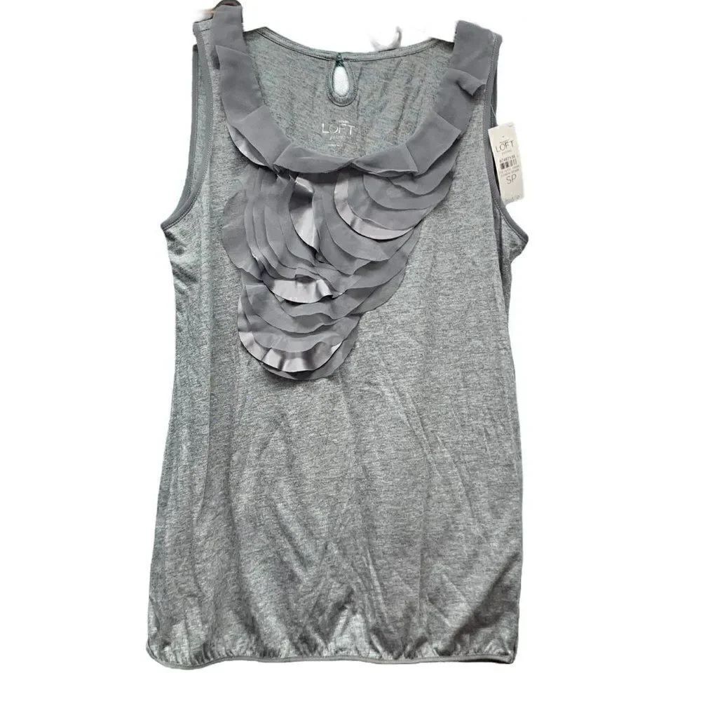 NWT LOFT Sleeveless Gray Ruffle Top Size SP